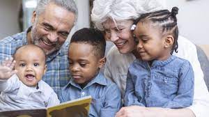 Grandparents and grandchildren in a happy pose